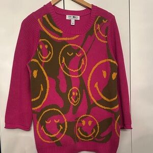Wildfox Pink and Brown Smiley Sweater